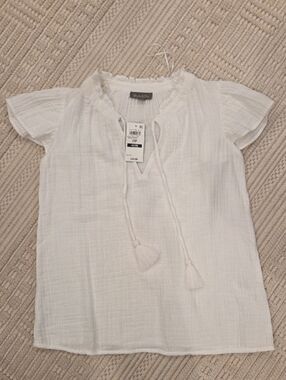 Style & Co White Tassel Flutter-Sleeve Blouse